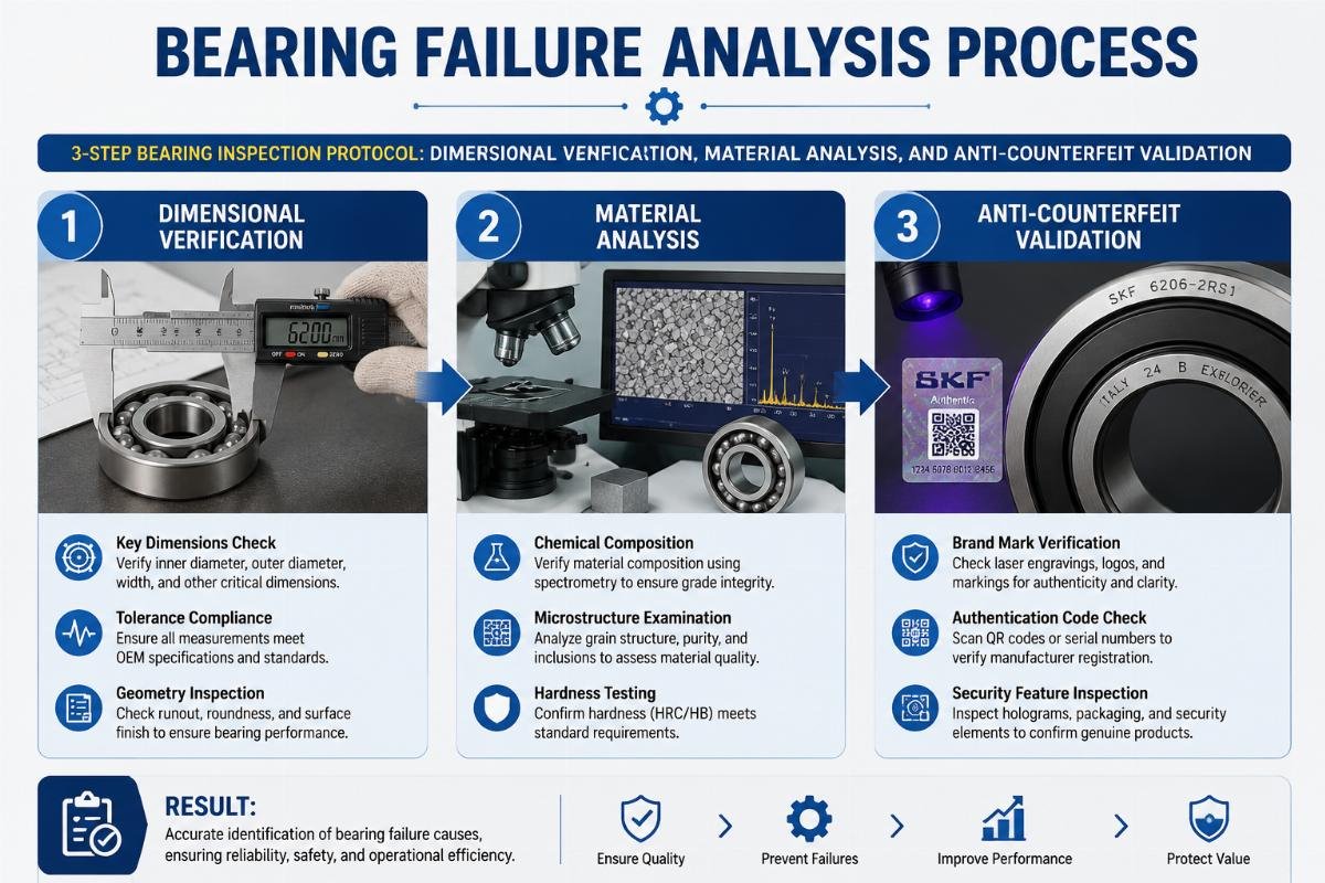 3-Step Bearing Inspection Protocol: Dimensional Verification, Material Analysis, and Anti-Counterfeit Validation Bearing Failure Analysis Process