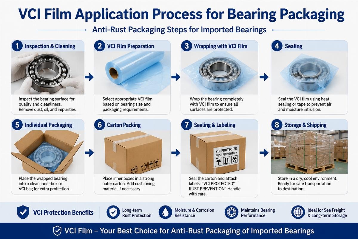 Anti-Rust Packaging Steps for Imported Bearings VCI Film Application Process for Bearing Packaging