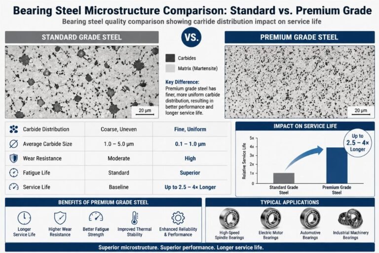 Bearing Steel Microstructure Comparison: Standard vs. Premium Grade