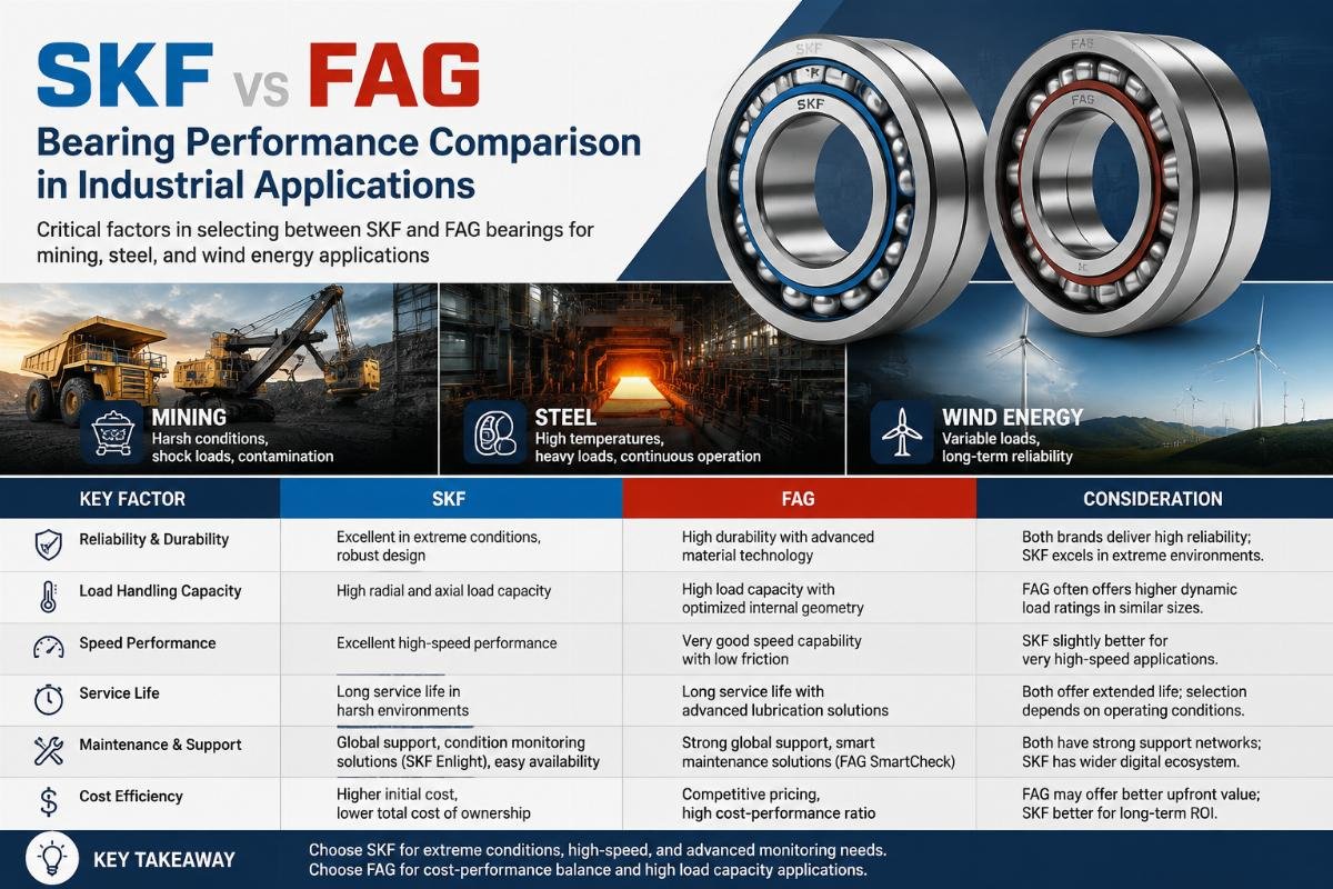 Critical factors in selecting between SKF and FAG bearings for mining, steel, and wind energy applications SKF vs FAG Bearing Performance Comparison in Industrial Applications