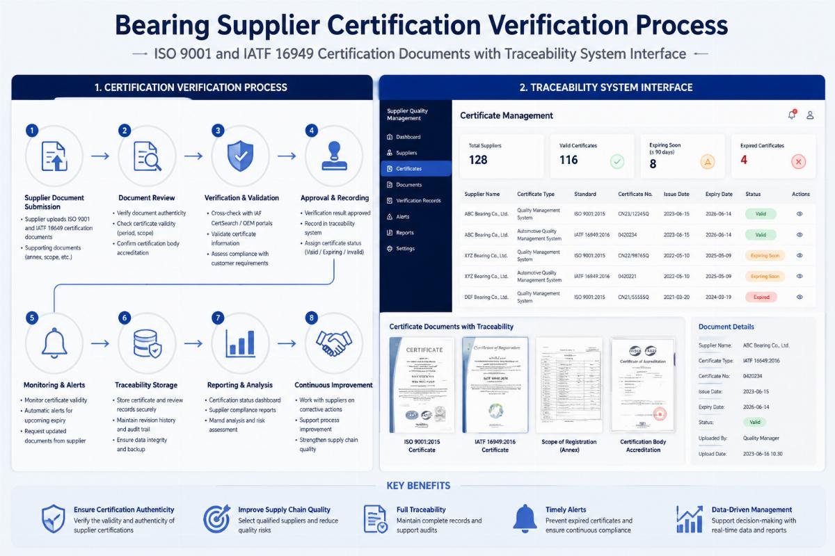 ISO 9001 and IATF 16949 Certification Documents with Traceability System Interface Bearing Supplier Certification Verification Process