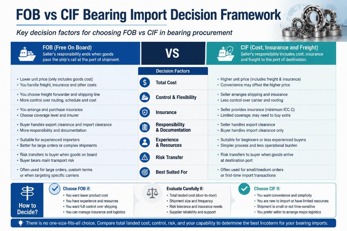Key decision factors for choosing FOB vs CIF in bearing procurement FOB vs CIF Bearing Import Decision Framework