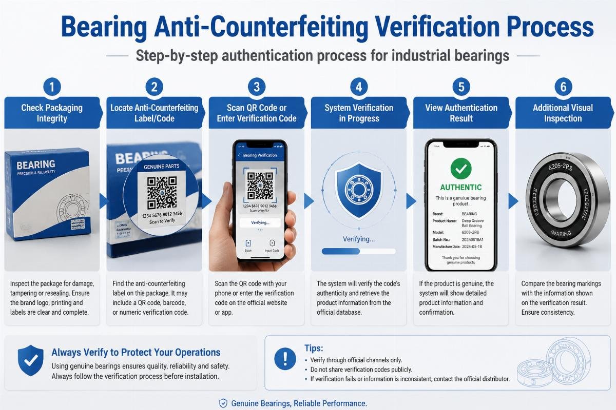 Step-by-step authentication process for industrial bearings Bearing Anti-Counterfeiting Verification Process